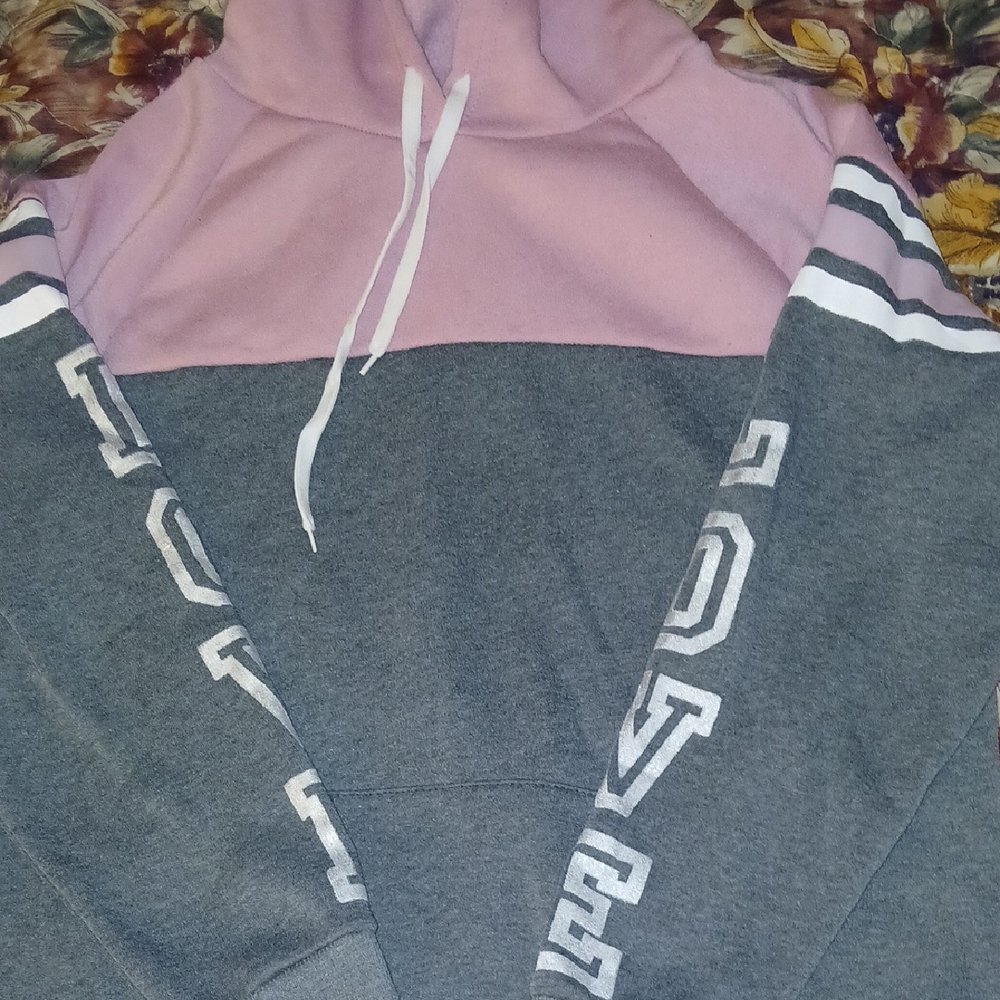Pink and Gray Hoodie with LOVE Print